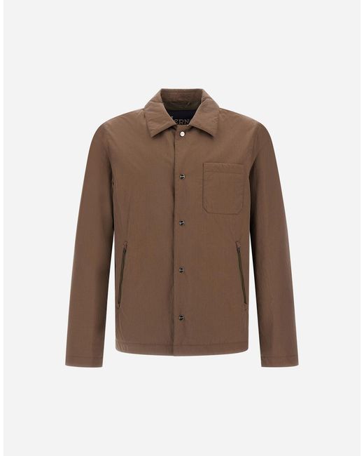 Herno Brown Crinkle Nylon Shacket for men