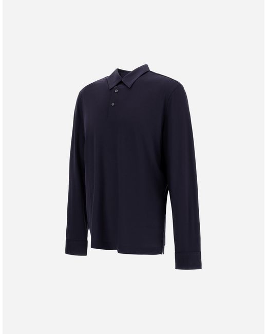 Herno Blue Wool Jersey Polo Shirt for men