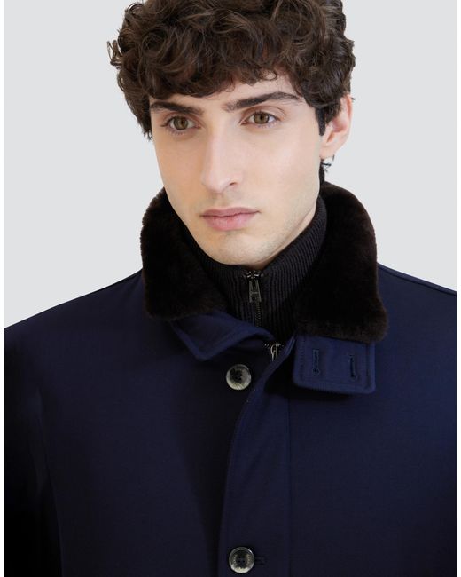 Herno Blue Abrigo Tres Cuartos De Diagonal Wool for men