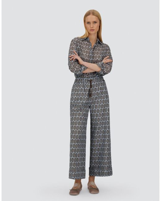Herno Gray Resort Cotton Rectangular Print Trousers