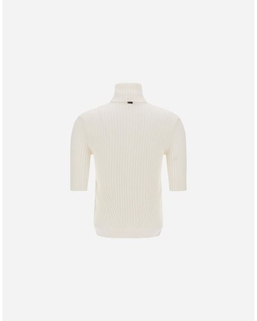 Herno White Ribbed Wool Turtleneck