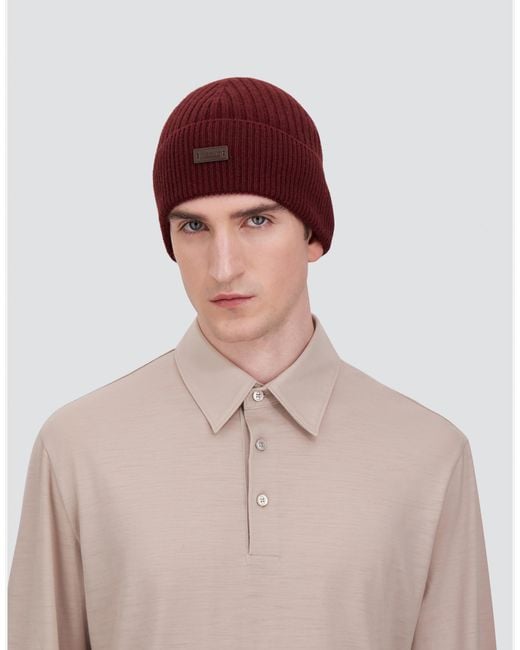 Herno Red Ribbed Wool Beanie for men