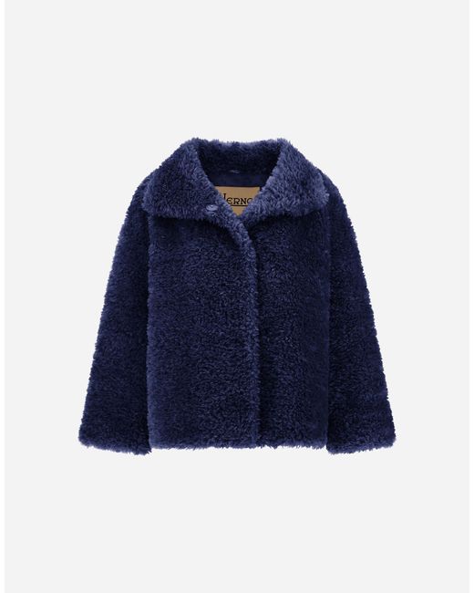 Herno Blue Curly-Effect Fur-Touch Short Jacket