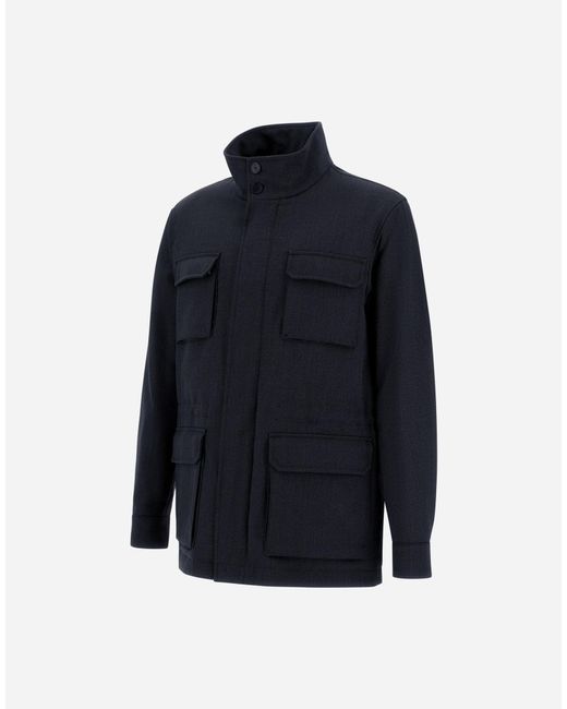 Herno Blue Vintage-Effect Wool-Blend Field Jacket for men