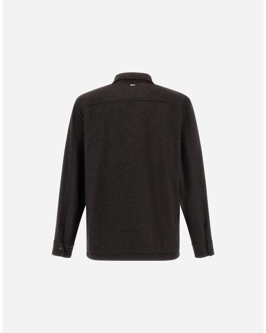 Herno Black Cashmere Cloth, Mohair And Suede-Effect Shacket for men