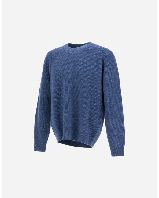Herno Blue Cashmere And Wool Fisherman's Rib Sweater for men