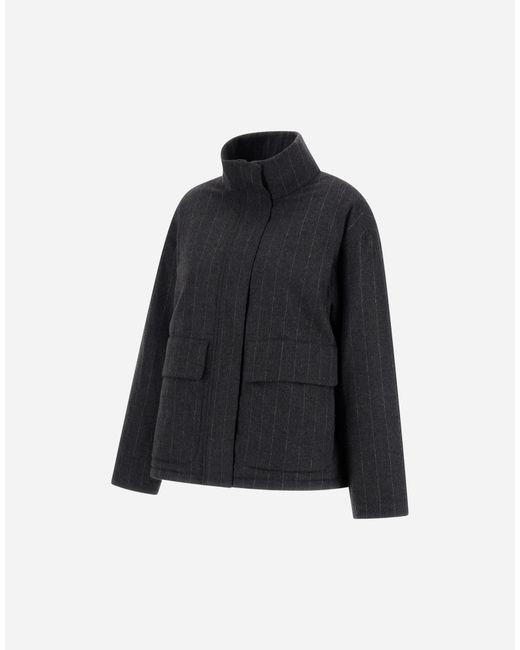 Herno Blue Stretch Wool Jacket With Pinstripe Pattern