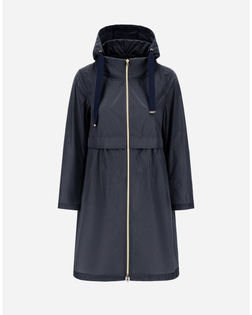 Herno Blue Langer Parka Aus New Techno Taft