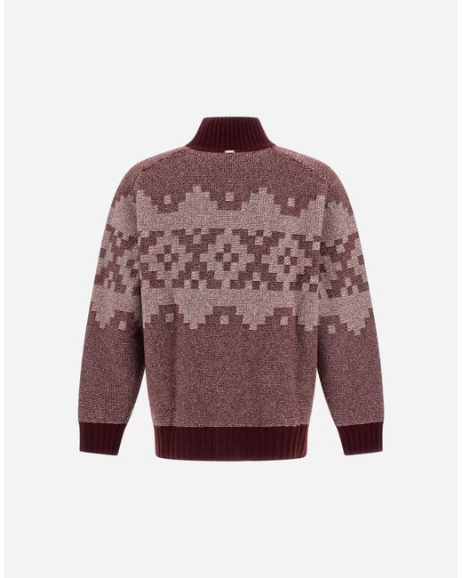 Herno Purple Wool And Cashmere Cardigan With Norwegian Pattern for men