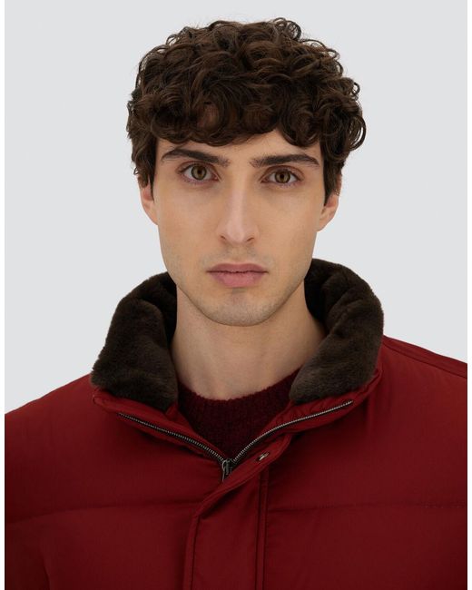 Herno Red Bomber Jacket In Arendelle And Faux Fur for men