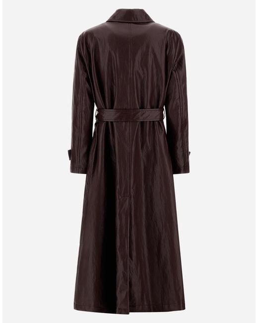 Herno Brown Leather-Effect Trench Coat