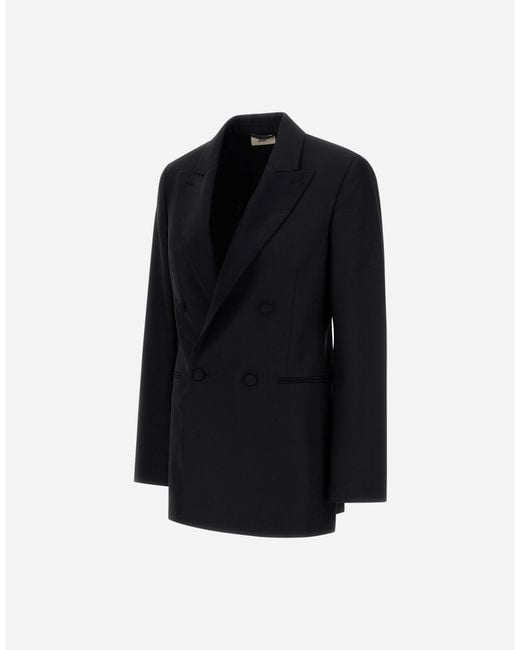 Herno Black Stretch Wool Gabardine And Satin Blazer