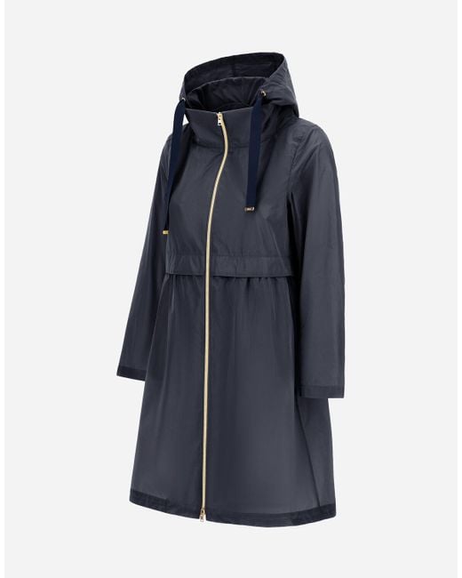 Herno Blue Langer Parka Aus New Techno Taft