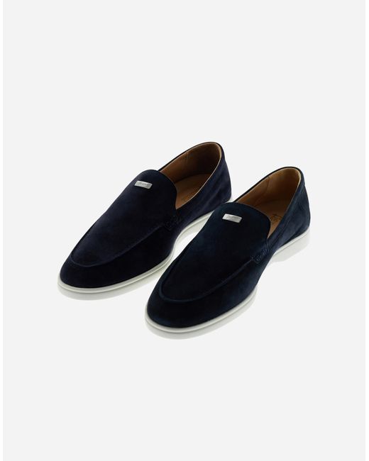 Herno Blue Suede And Monogram Loafers for men