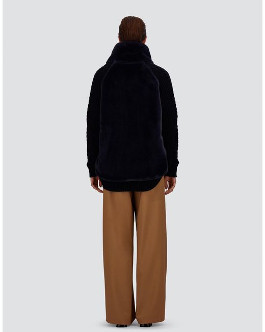 Herno Blue Wool Jacket With Raised Texture And Beaver-Effect Fur Feel