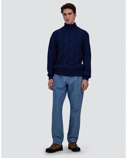Herno Blue Pleated Denim Trousers for men
