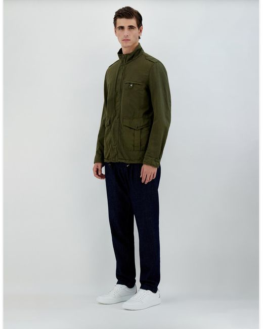 Herno Green Garment-dyed Linen And Cotton Field Jacket for men