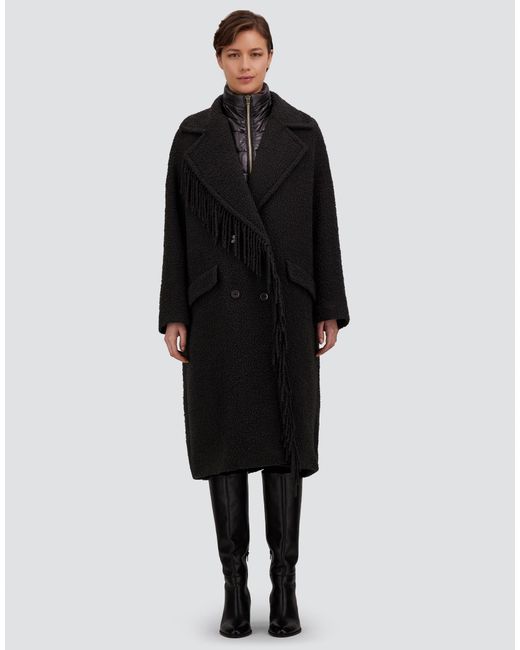 Herno Black Teddy Coat With Fringing And Nylon Ultralight