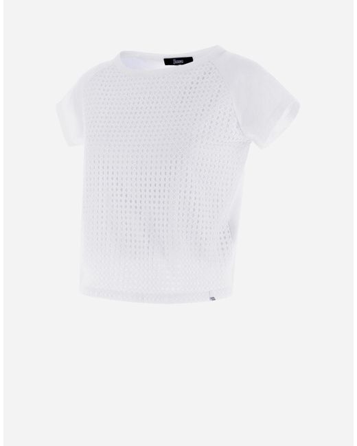 T-SHIRT IN SUPERFINE COTTON JERSEY E SPRING LACE di Herno in White