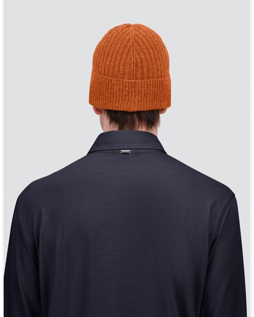 Herno Orange Ribbed Wool Beanie for men