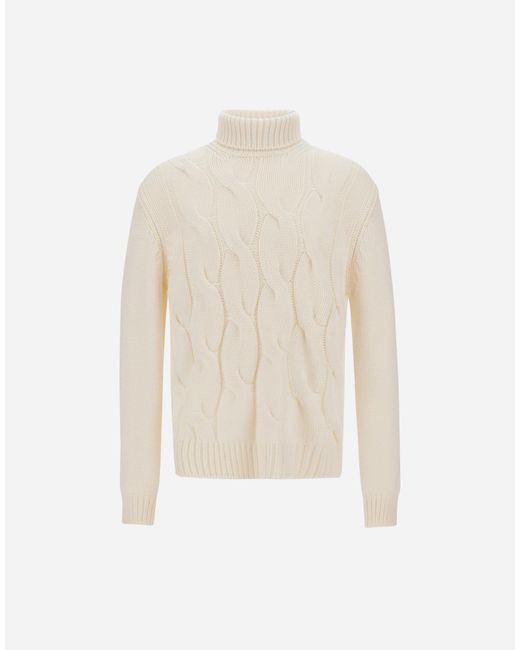 Herno White Cable-Knit Wool Roll-Neck Jumper for men