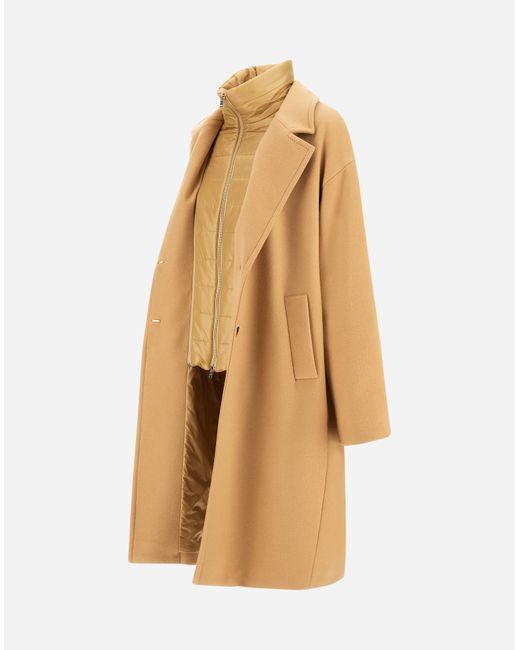 Herno Natural Coat In Velour Wool Cloth And Nylon Ultralight