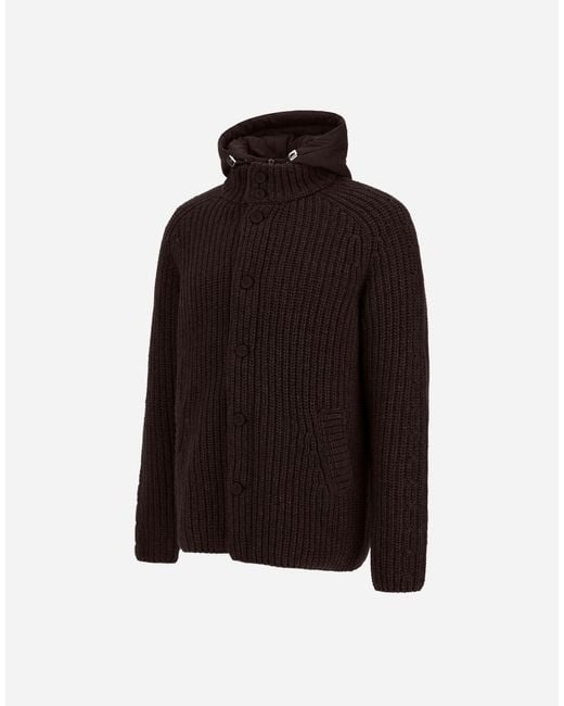 Herno Brown Wool Jacket With Raised Texture And Cable-Knit Detailing for men