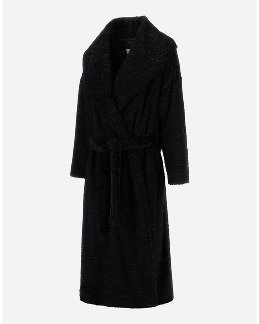 Herno Black Astrakhan-Effect Fur-Touch Coat