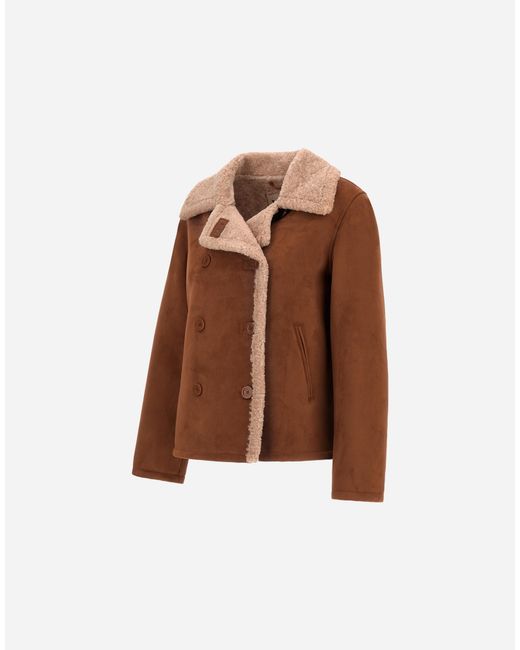 Herno Brown Shearling-Effect Pea Coat