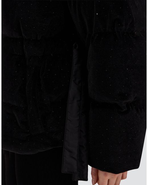 Herno Black Velvet Jacket With Glitter Print And Satin