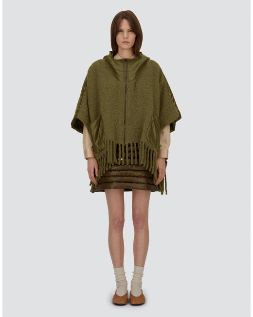 Herno Green Alpaca Wool Bouclé And Nylon Ultralight Poncho