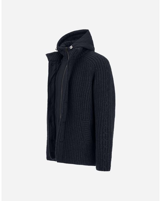 Herno Blue Wool Jacket With Raised Texture And Cable-Knit Detailing for men