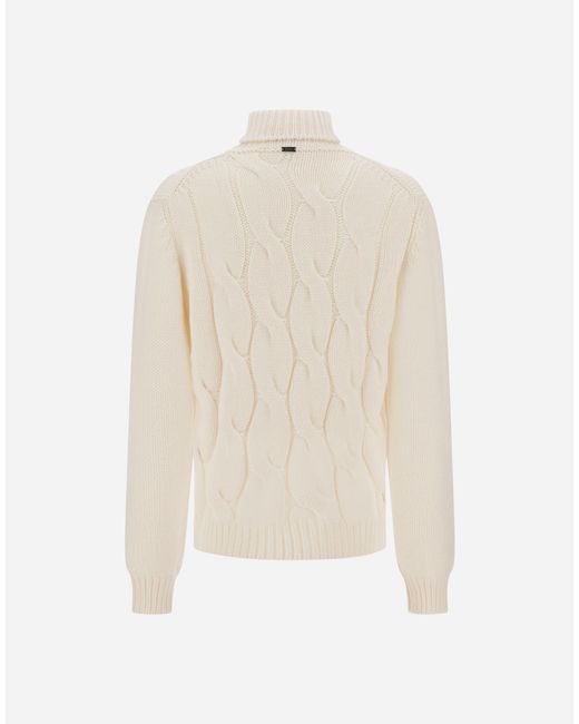 Herno White Cable-Knit Wool Roll-Neck Jumper for men