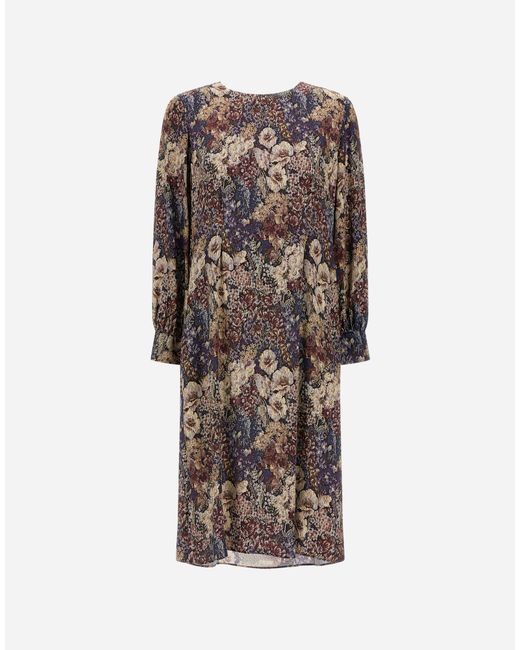 Herno Blue Satin Dress With Floral Print