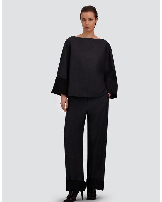 Herno Blue Wool Gabardine And Viscose Satin Trousers