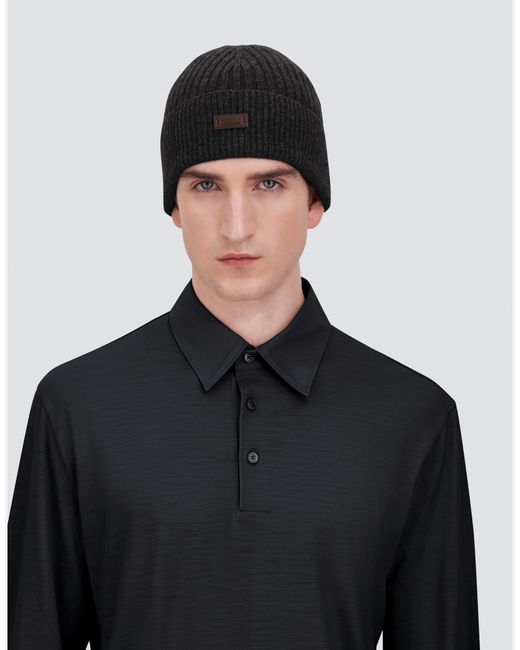 Herno Black Ribbed Wool Beanie for men