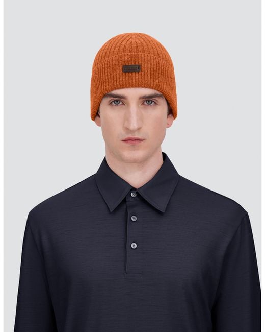 Herno Orange Ribbed Wool Beanie for men