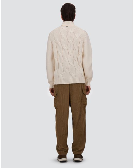 Herno White Cable-Knit Wool Roll-Neck Jumper for men