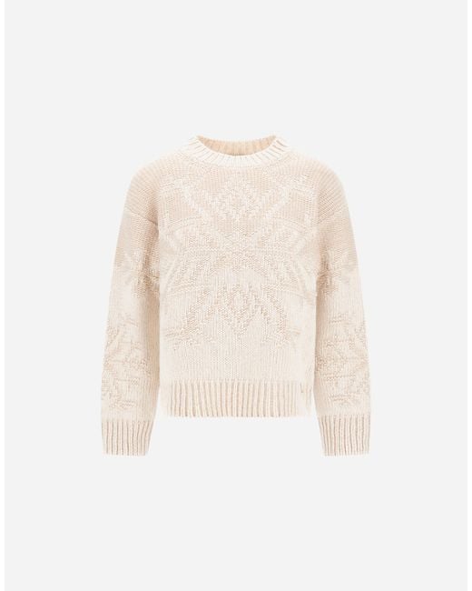 Herno White Wool Jumper With Vanisé Inlay