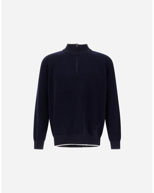Herno Blue Cashmere And Wool Bouclé Jumper for men