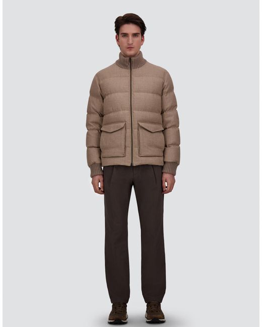 Herno Brown Wool Tweed Bomber Jacket for men