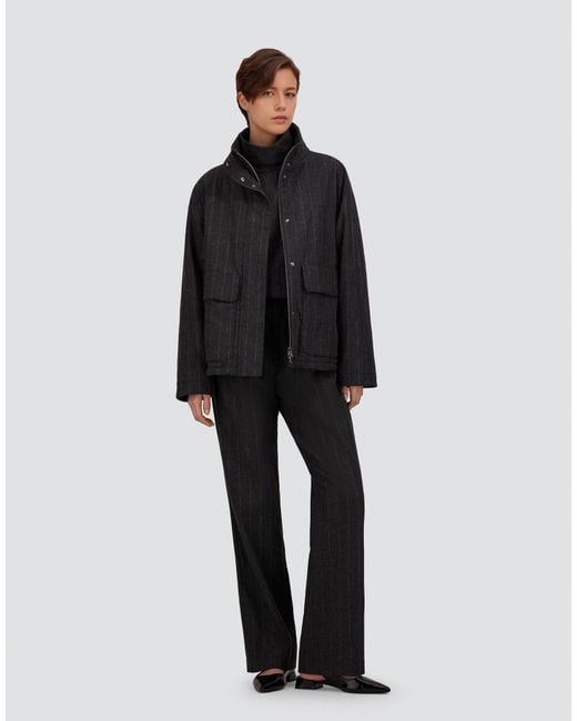 Herno Blue Stretch Wool Jacket With Pinstripe Pattern