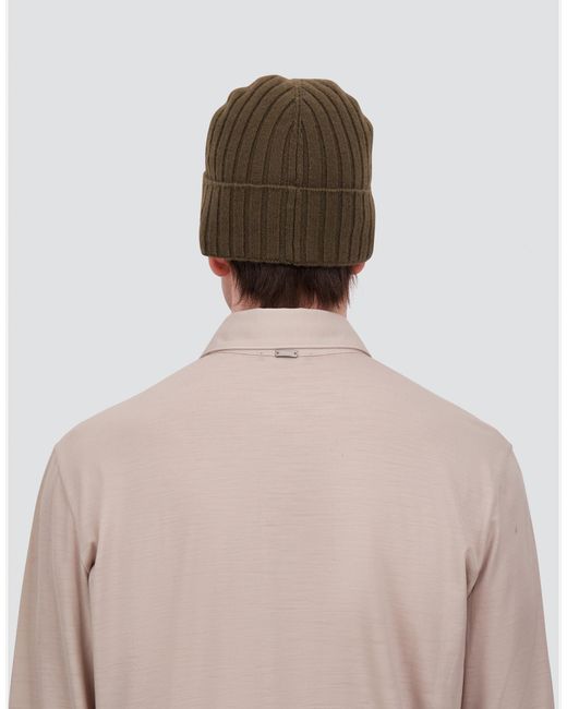 Herno Brown English Rib Cashmere Beanie for men