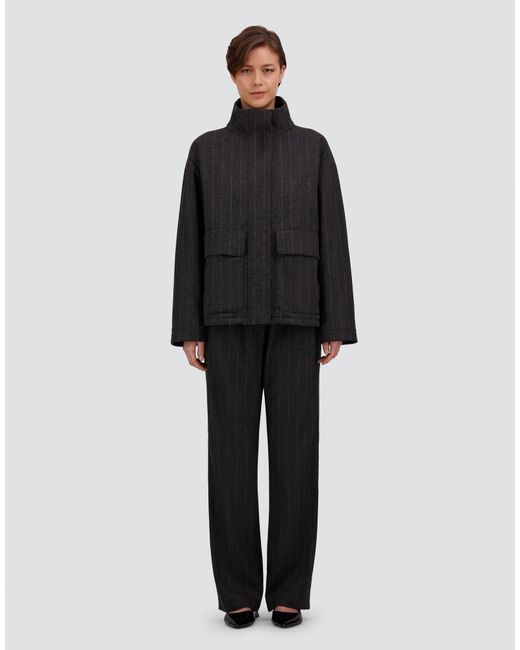 Herno Blue Stretch Wool Jacket With Pinstripe Pattern