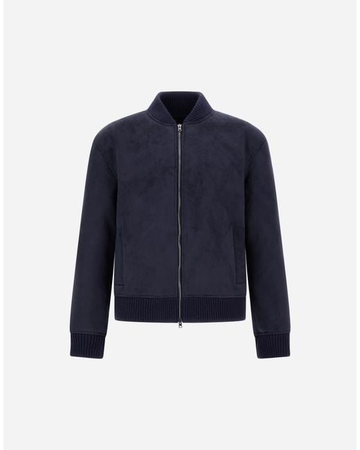 Herno Blue Faux Shearling Bomber Jacket for men