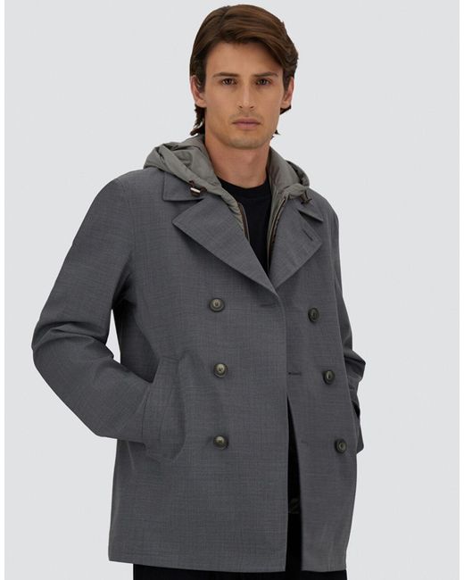 Herno Gray Wool, Ecoage And 3-Layer Membrane Pea Coat for men