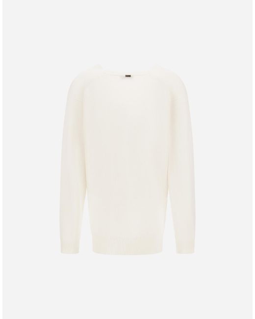 Herno White Cashmere Stocking-Stitch Jumper