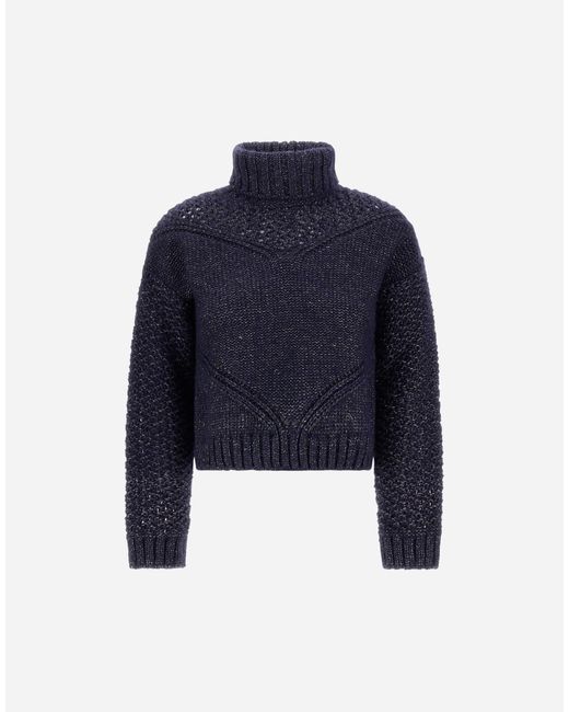 Herno Blue Openwork Knit Turtleneck