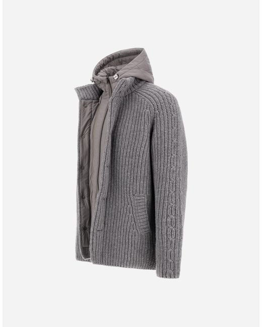 Herno Gray Wool Jacket With Raised Texture And Cable-Knit Detailing for men