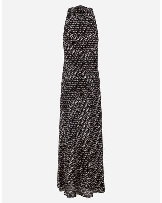 Herno White Silk Dress With Hook Print